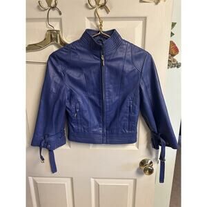 Arden B Leather Jacket Blue Purple Leather Moto Short Waisted Zip Up XS Y2K VNT
